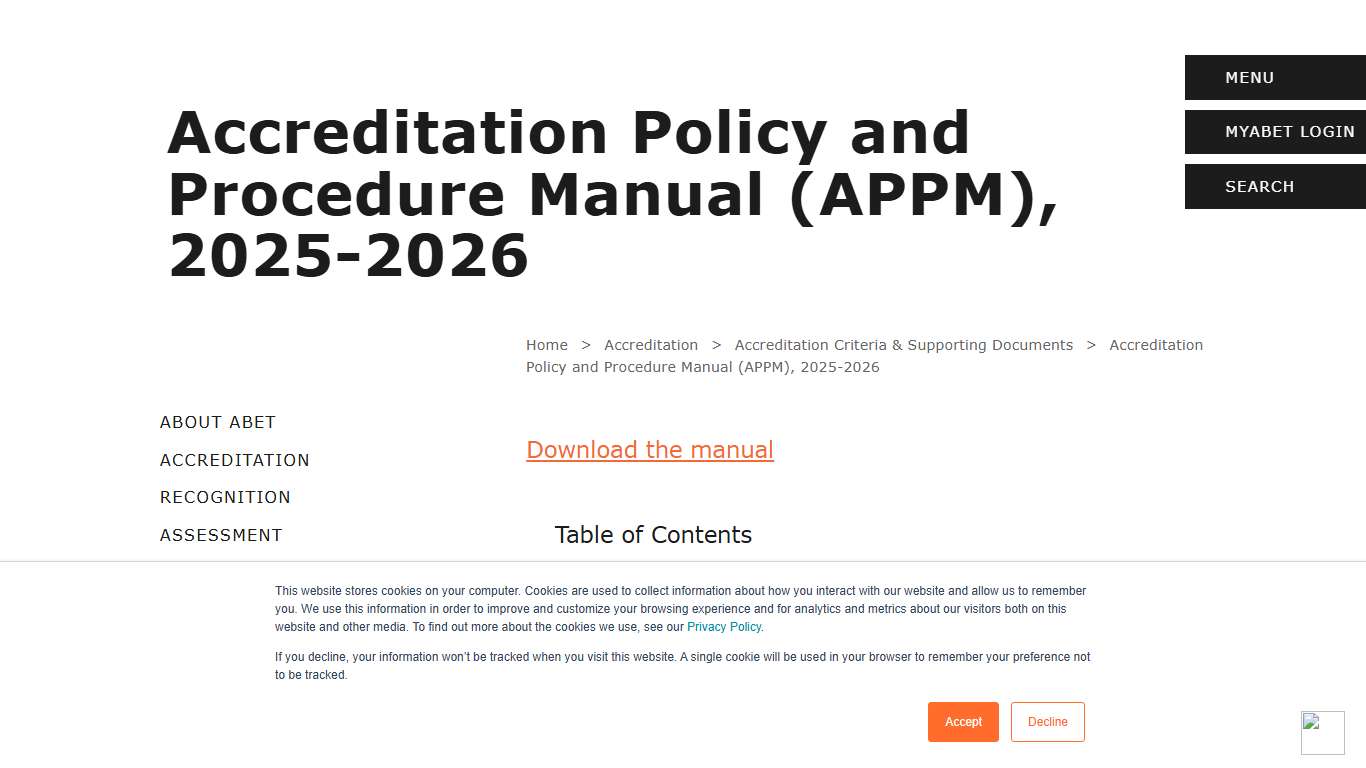 Accreditation Policy and Procedure Manual (APPM), 2025-2026 - ABET